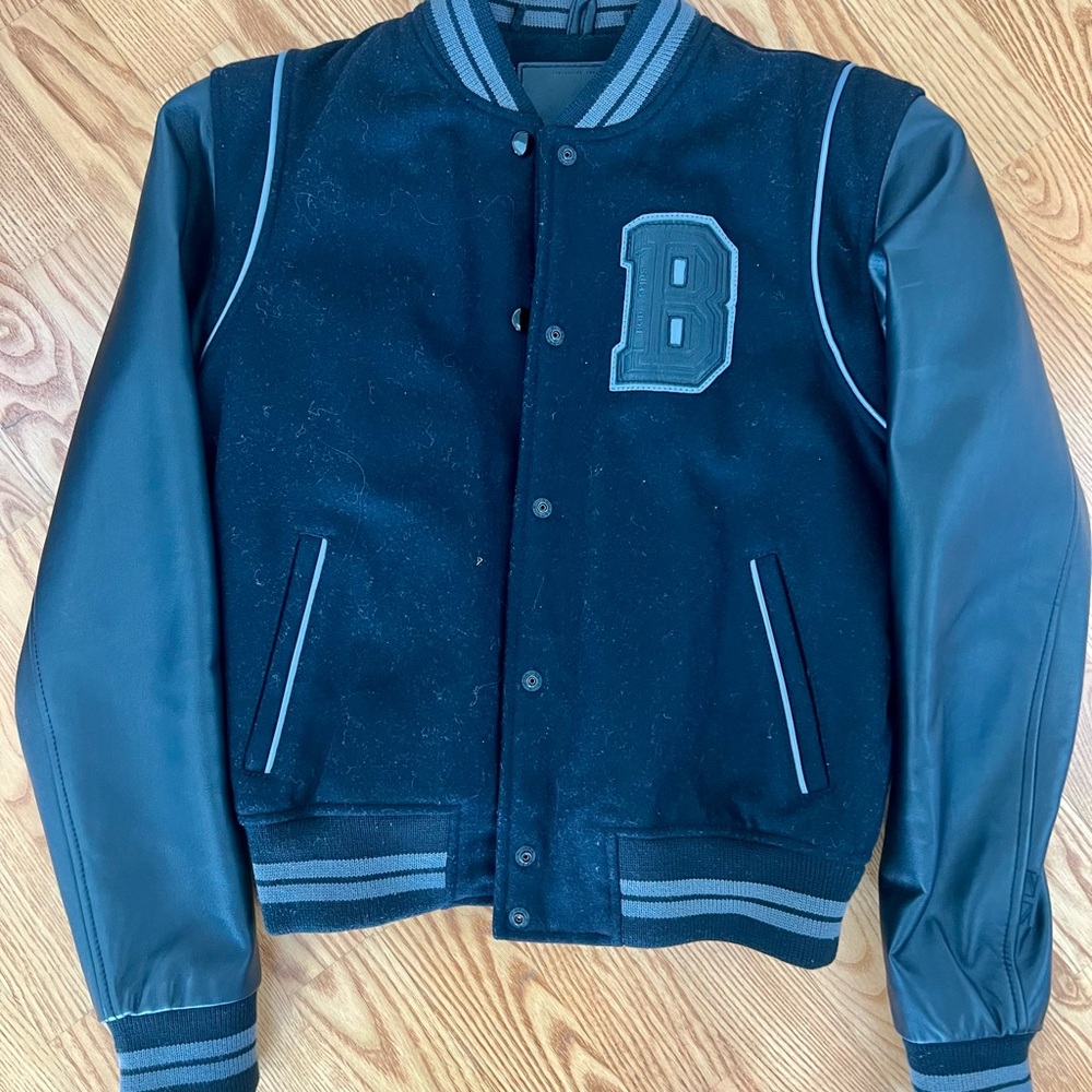 Boda Skins Black Varsity Jacket with Leather Sleeves